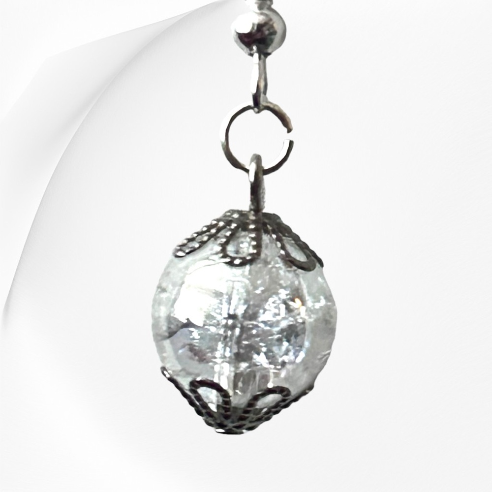 Hand Crafted Earrings Quartz Crystals Crackled Dangle Pierced Natural - Picture 3 of 7
